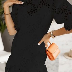 Black lace dress very cute   Puff lace sleeves and tale